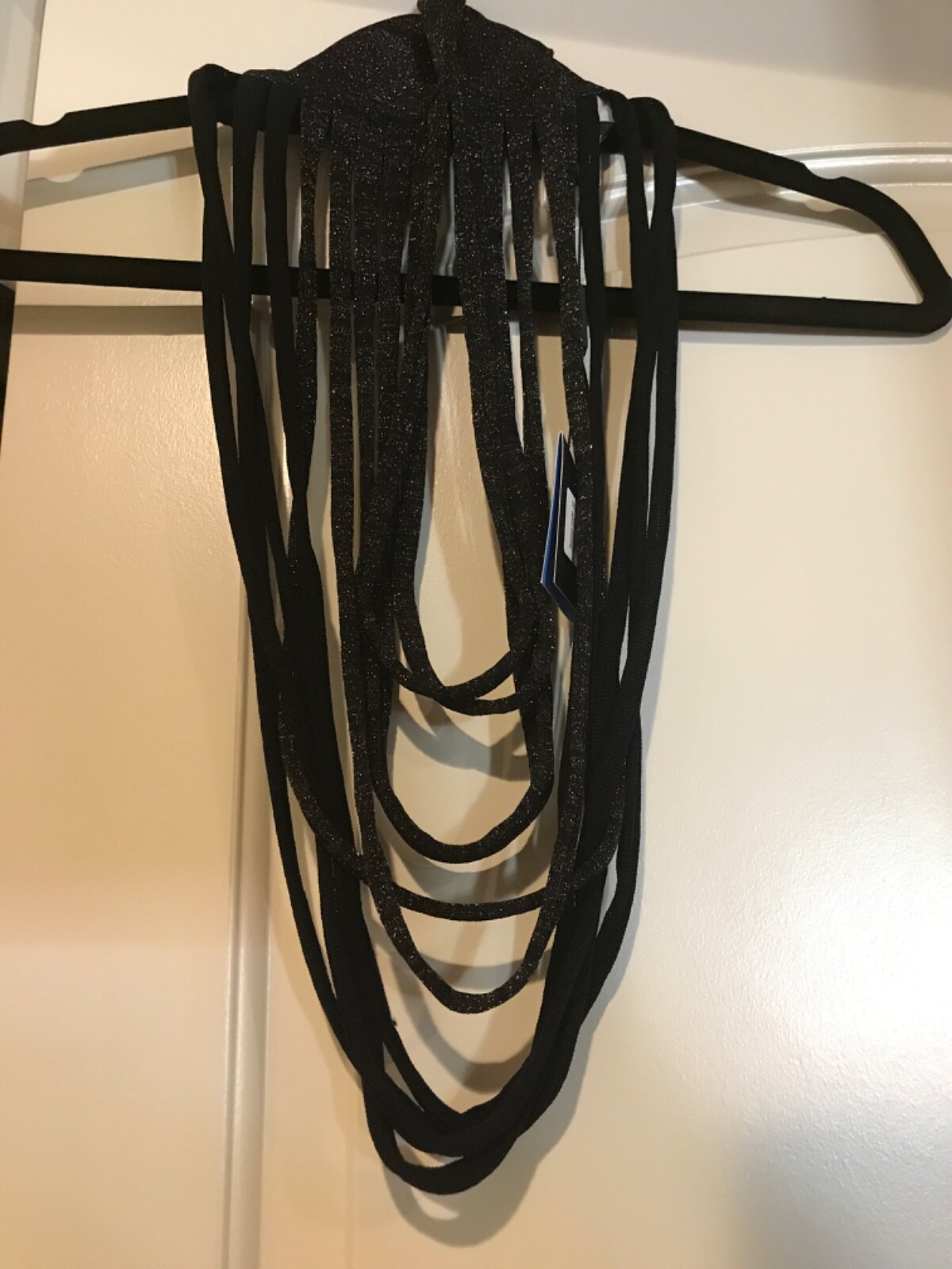 Knit Ming Wang Fabric Necklace Scarf Jewelry Black with Gold Sparkles Travel NEW