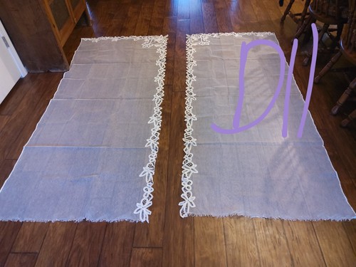 Fabulous set of two french antique net & tape lace curtains 36x2=72x86" d11 - Picture 3 of 10