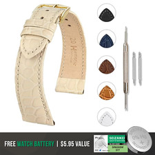 HIRSCH Aristocrat Leather Watch Strap - Crocodile Embossing  Bonus Battery