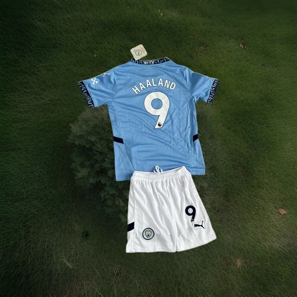 Manchester City Haaland #9 Youth Kids grande. Jersey azul e branco W-Short. Novo com etiquetas - Imagem 2 de 4
