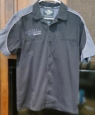 Harley Davidson Motorcycles Black Embroidered Button Up Mechanic Shirt Size M