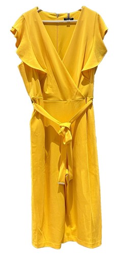 Tommy Hilfiger Womens Plus Ruffled Sleeveless V Neck Jumpsuit Yellow20W NWT $125