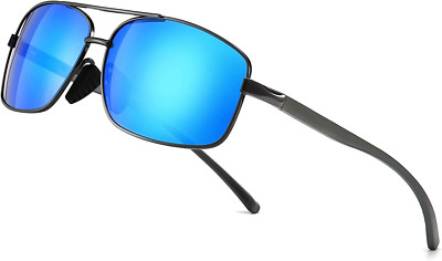 SUNGAIT Gun Metal Frame Blue Lens Ultra Lightweight Polarized Sunglasses UV400 