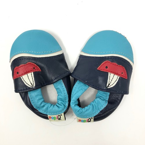 mepiQ Infant Leather Mocassins Blue Sailboat Nautical / 0-6 Months / Soft Sole - Picture 3 of 4