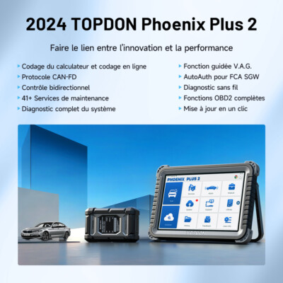 Scanner Diagnostic Auto TOPDON Phoenix Plus 2 - Écran 10", 41+ Réinitialisations, Codage ECU - Neuf