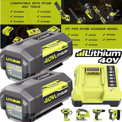 1-2Pack 6Ah Replacement for Ryobi 40V Lithium OP40602 Battery With LED / Charger