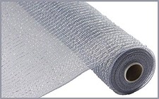 Wide Foil Deco Poly Mesh Ribbon, 10 In x 30 Ft, Platinum, Laser Silver Foil