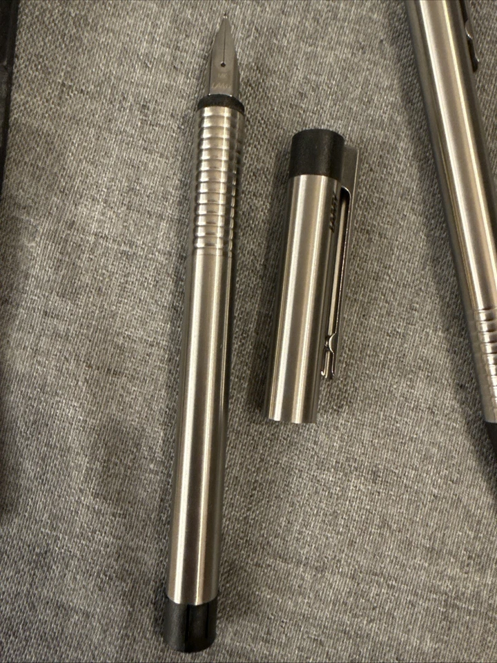 Lamy Logo Stainless Steel Pen Set Fountain & Ballpoint In Leather Case EUC - Image 2 of 4