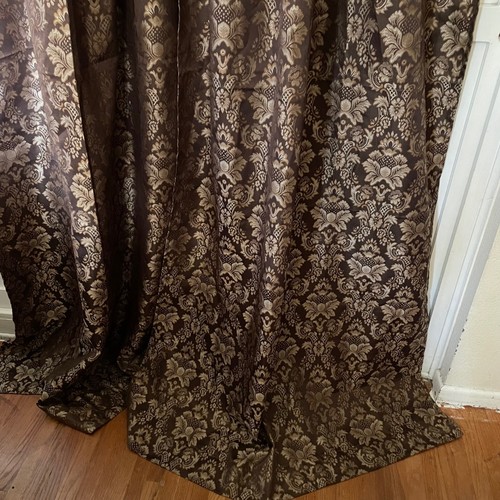 Damask rod pocket Curtains Brown Gold Floral Jacquard Drapery 84" Panels Brocade - Picture 3 of 14