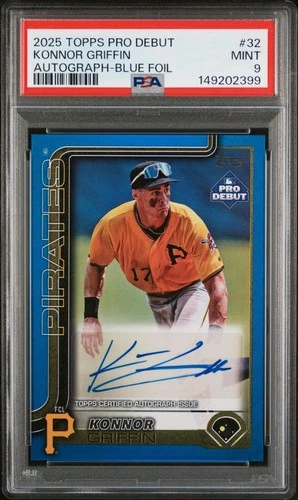 2025 Topps Pro Debut Konnor Griffin PD-32 Blue Foil /150 Auto PSA 9 Pirates