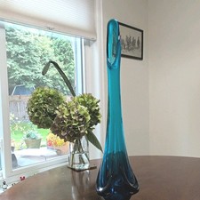 Blue Glass Decorative Vase 22 in Tall Home Decor Accent Centerpiece