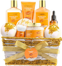Almond Milk Honey Spa Gift Basket 10pc Bath Body Set Valentines Gift