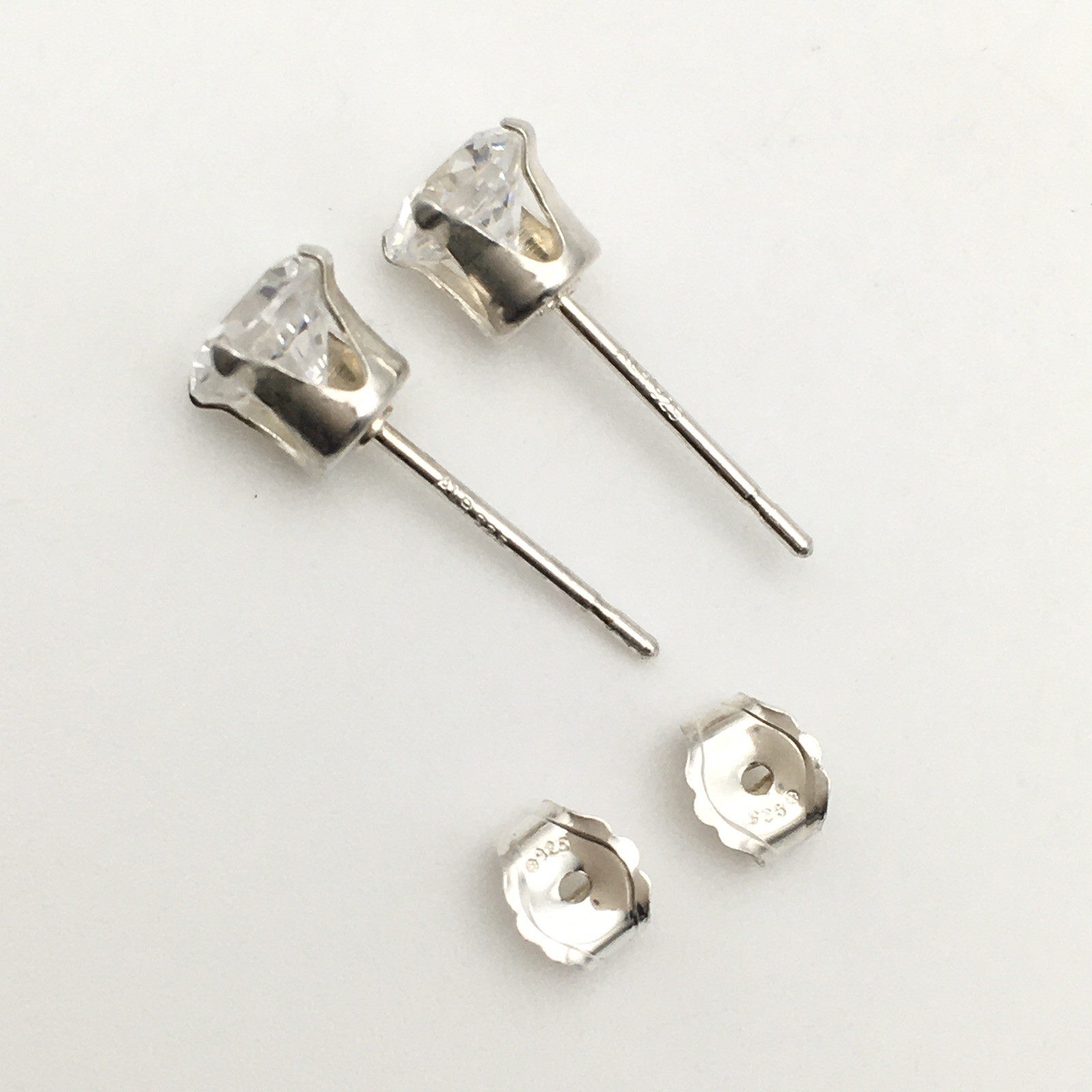 Vintage Sterling Silver 5mm Round CZ Stud Post Earrings Marked ALR 925 #95