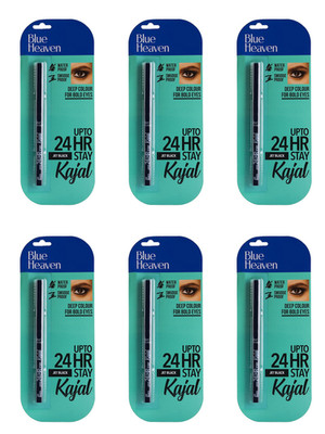 Blue Heaven 24 Hr stay Kajal black waterproof I (PACK OF 6)