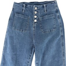 High Waisted Wide Leg Button Fly Jeans Dark Wash Denim Cropped Length Size 26