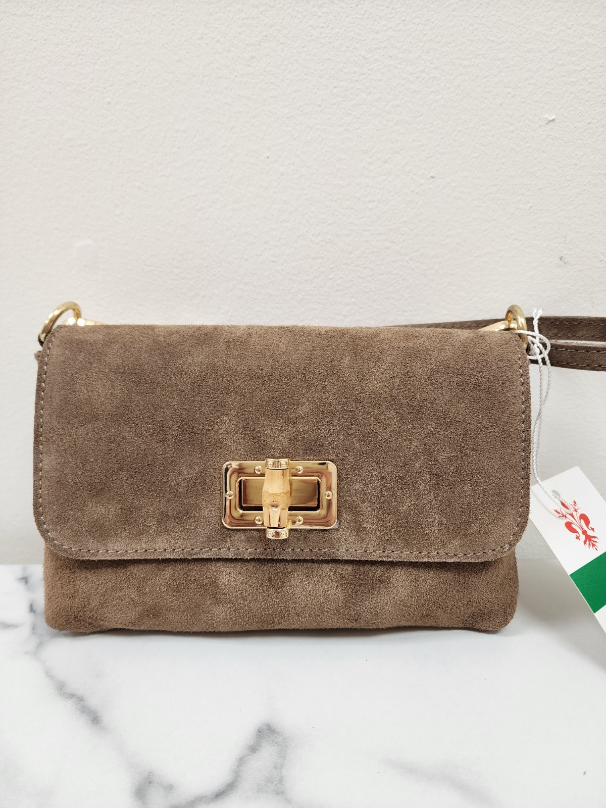 Gucci Style Italian Suede Mini Crossbody Bag with Detachable Handle NWT