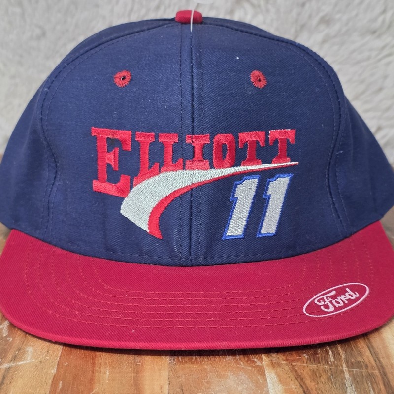 VTG Made in USA ELLIOTT  # 11 Snapback Red White Blue Hat Ford Deadstock Nascar