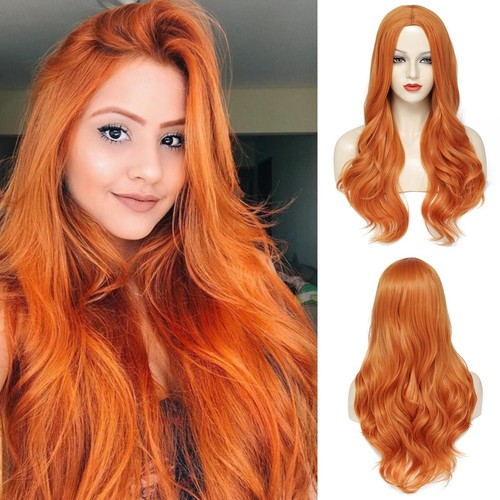 Ginger Wavy Wigs for Women - Long, Heat Resistant, Synthetic Orange Wig for D...