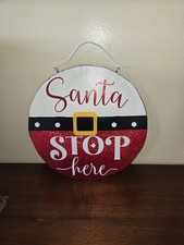 12 inch round Wooden Christmas Santa door hanger sign