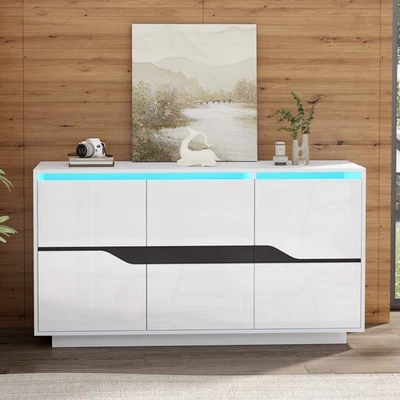 Moderner Sideboard Kommode Anrichte Schrank mit LED Beleuchtung Weiß Hochglanz - Bild 1 von 4