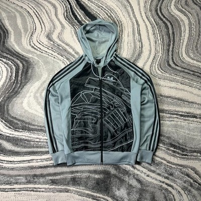 Vintage Adidas 2000's Y2K Sneaker Oversized Small Blue Black Hooded Track Jacket