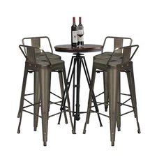 4 PCS Industrial Design Metal Bar Stools 30" Height Barstools w/ Low Back Gun
