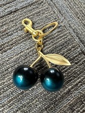 Rare Teal Green Cherry Bag Charm Keychain   Gold Metal  Resin