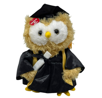 CUDDLE BARN Musical Owl VIDEO Dancing Graduation Doctor Hoot 10'' Plush Cap Gown