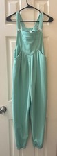 Halara XS Light Sea Green Waffle Overall Jumpsuit Sleeveless Pockets Button