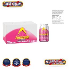 Refreshing Zero Calorie Pink Lemonade - Energy Drink 330ml Cans, Pack of 6