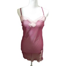 NWT VICTORIA  S SECRET Sheer Slip M Dress Purple Burgundy Pink Lace Trim Chemise