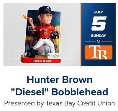 Hunter Brown Houston Astros SGA ''Diesel'' Bobblehead 7/5/2026 IN HAND New MINT