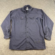 LAPCO FR Shirt Mens Medium Long Navy Workwear Flame Resistant Distressed
