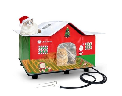 L&W BROS. XL Heated Outdoor Cat House   Waterproof & Insulated Shelter with S...