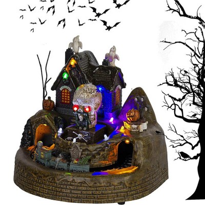 Halloween Dorf Zug Dekoration LED Lichter Gruselige Figuren Musik