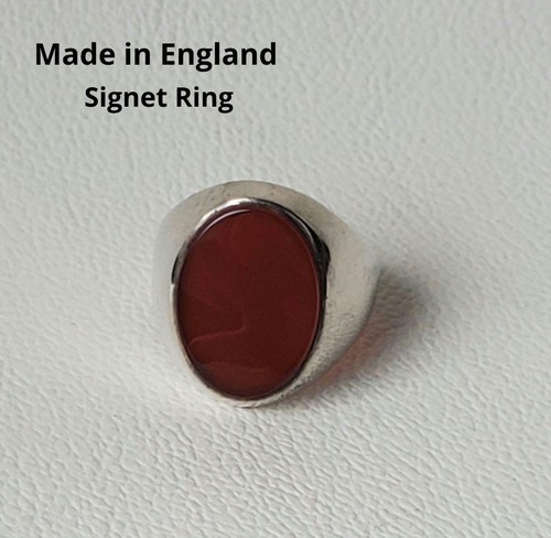 Vintage British-Made Carnelian Signet Ring, Silver Jewelry