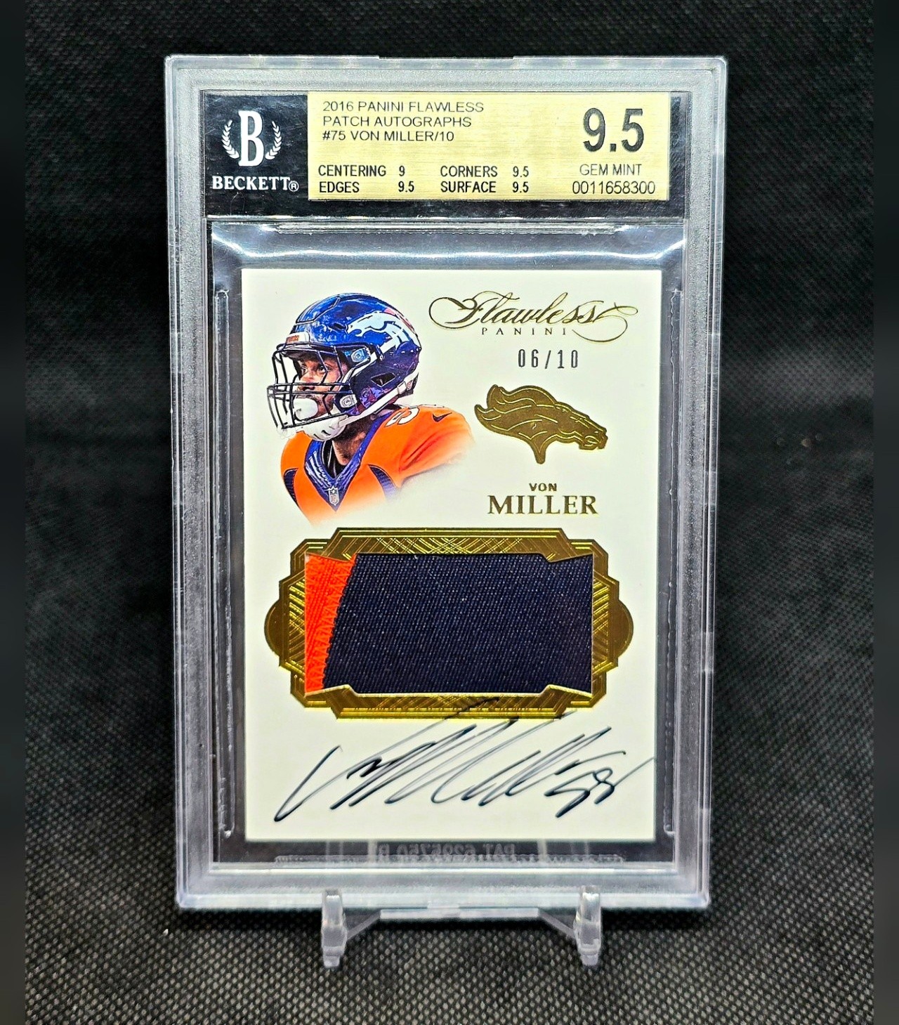 2016 Panini Flawless VON MILLER GW Patch Auto - Gold 6/10 Card #PAVM BGS 9.5