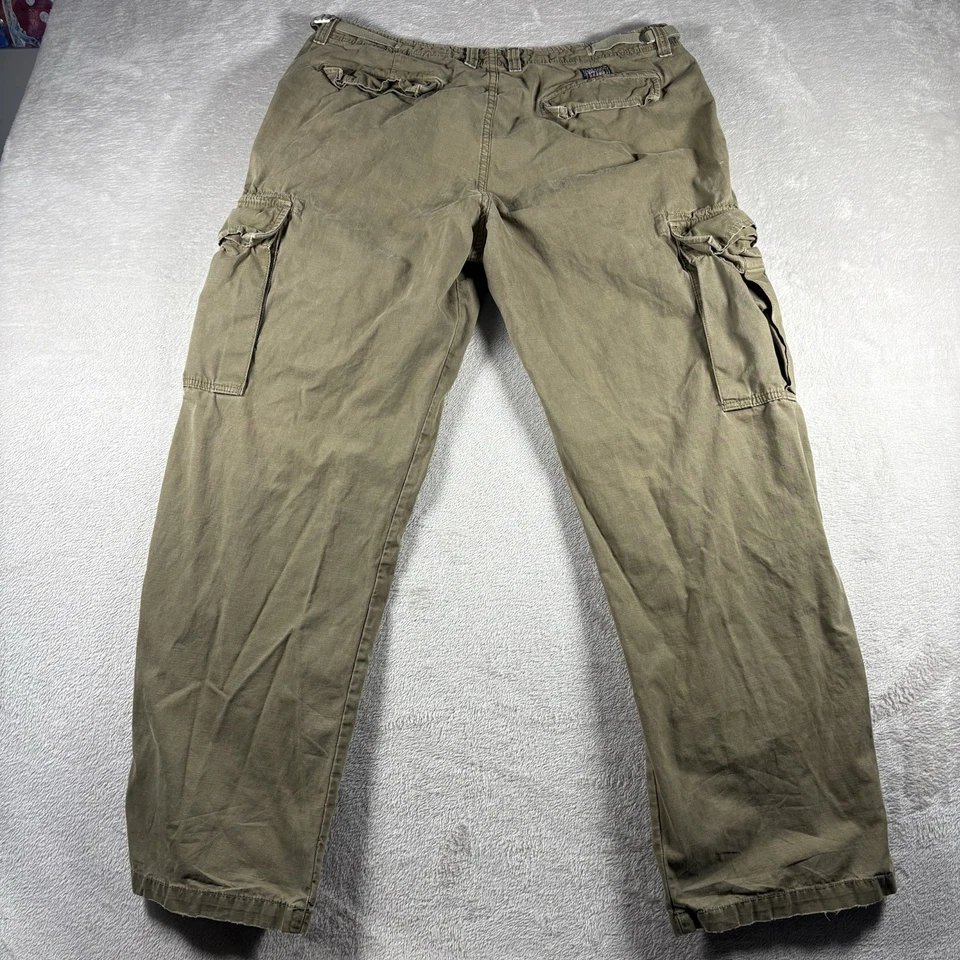 Vintage Y2K Lucky Brand Men 36x32 Green Military Style Wide Leg Cargo Pants#2775 - Image 2 of 4