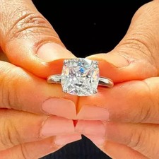 3CT Cushion-Cut VVS1 Moissanite Solitaire Engagement Ring 14K White Gold Plated