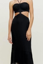 Reformation Riya Black Cut-Out Midi Dress with Halter Neck sz 6