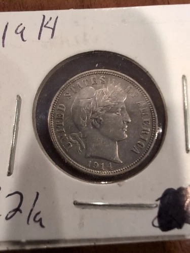 1914 P Barber Dime VF+ 90% Silver High Grade US Coin