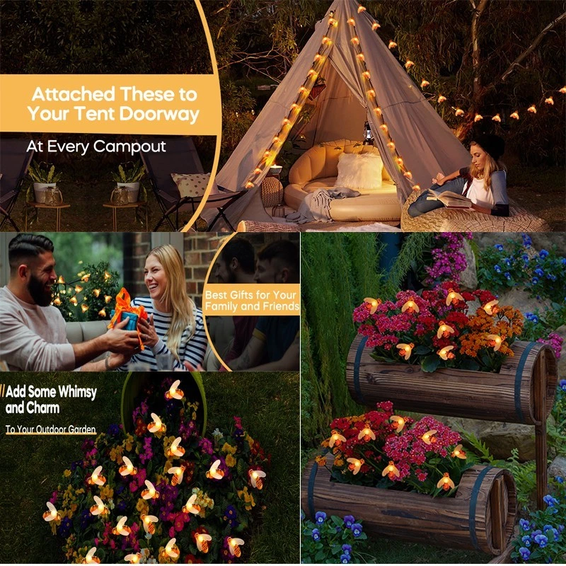 Solar Bees String Lights LED Outdoor Waterproof Wedding Garden Xmas Decoration - Image 3 of 4