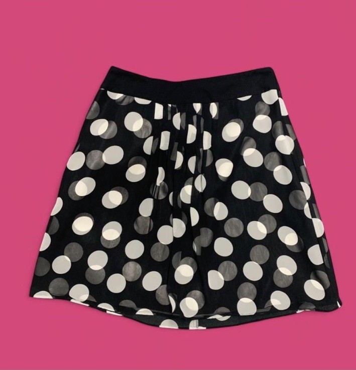 Ann Taylor Petites Women's Knee Length Ethereal White/Black PolkaDot Skirt Sz 6P