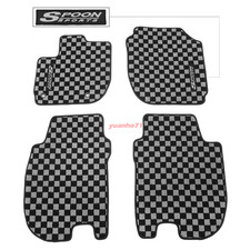 For 15-20 Honda Fit Floor Mats Black Gray Checkered Carpet Front Rear W Spoon For 15-20 Honda Fit Floor Mats Black Gray Checkered Carpet Front Rear W Spoon