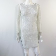 Fashion Nova White Sparkly Embellished Bandage Mini Dress Size XS Clubwear NEW