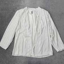 Chicos Blazer Jacket Womens 12/14 Cream Stripe Open Front Lined Lightweight