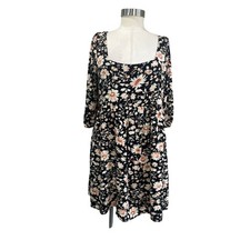 American Eagle Black Floral Square Neck Babydoll Boho Mini Dress Cottagecore M