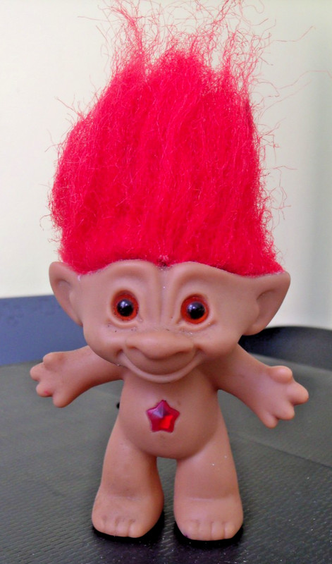 Vintage Ace Novelty Co 3" Red Hair w/Red Star Gem Troll Doll Figure Orange Eyes