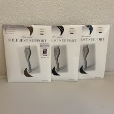  3 Sheer Caress Sheerest Support Control Top Pantyhose Suntan Black Sz Average