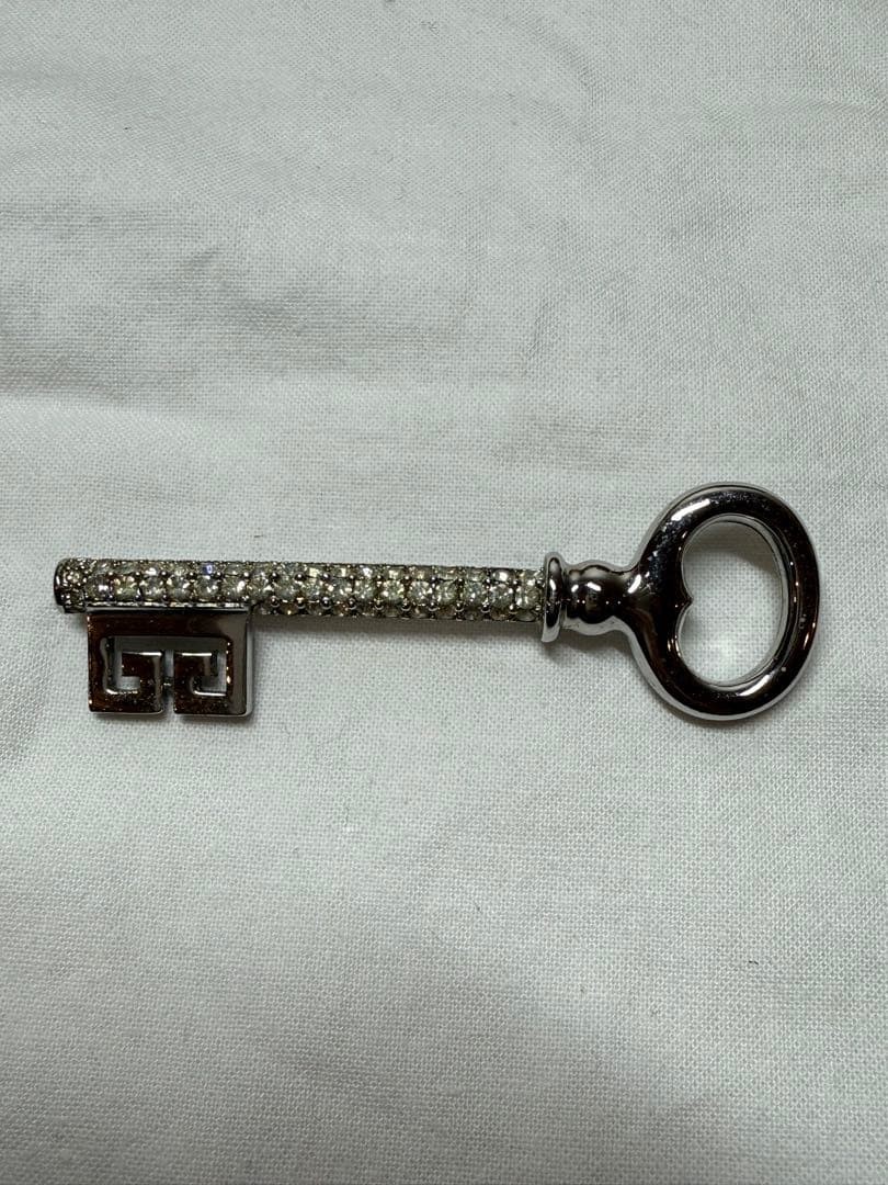 Givenchy GG Logo Key Brooch Rhinestone Silver Used